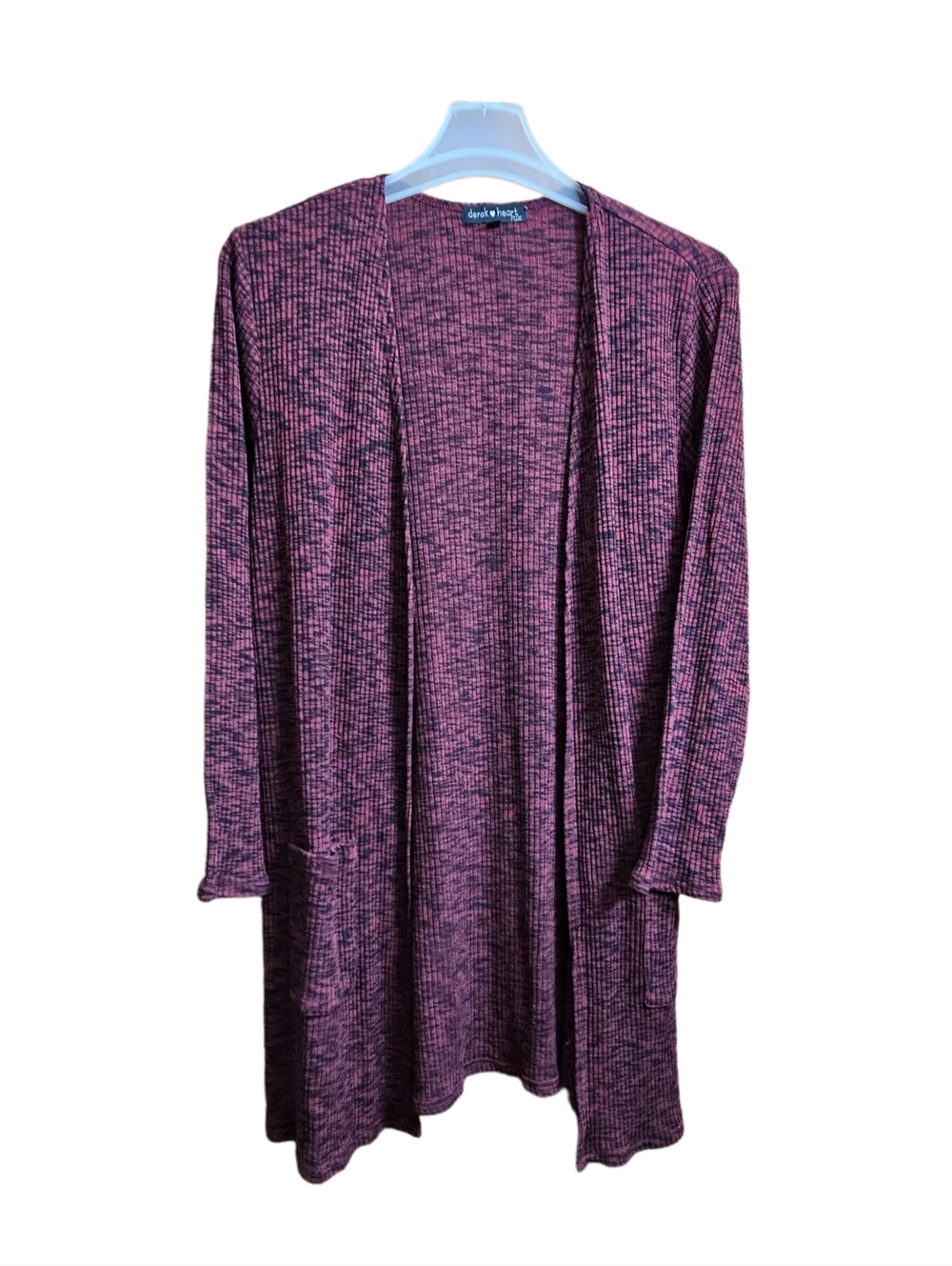 Derek Heart womens plus size 1x long marled maroon cardigan duster open sweater